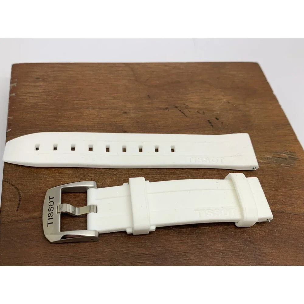 Tissot Seastar Watch Replacement Band White Rubber Strap 18mm Lug Silver Buckle
